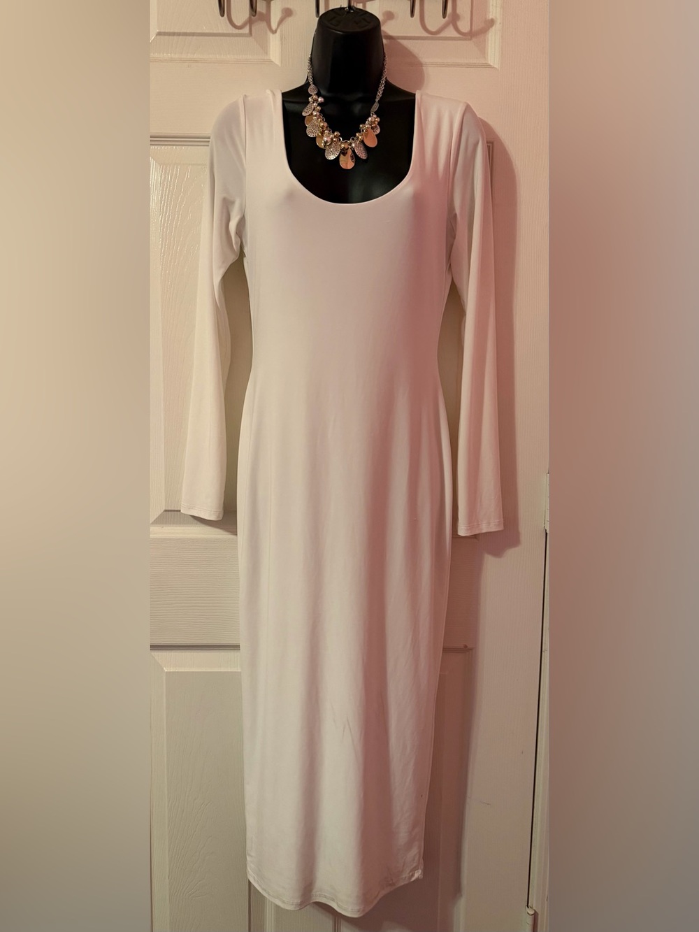 Fashion Nova White Long Sleeve Bodycon Maxi Dress Sz M